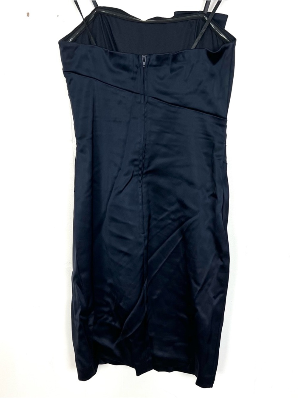 Caché Navy Satin Strapless Dress Pleated Waist 8 Medium Cache Party Cocktail - Picture 2 of 4